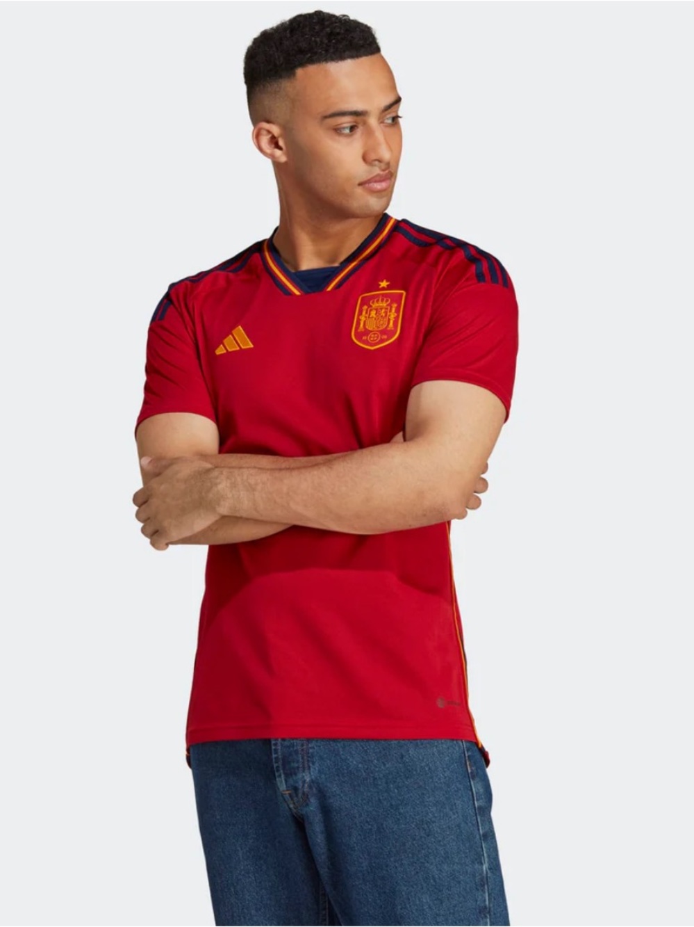 adidas Men’s Spain Home Football Jersey in Red with Yellow Trim